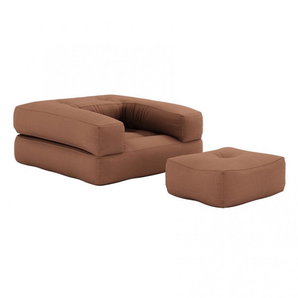 Fauteuil futon standard convertible CUBE CHAIR couleur brun argile